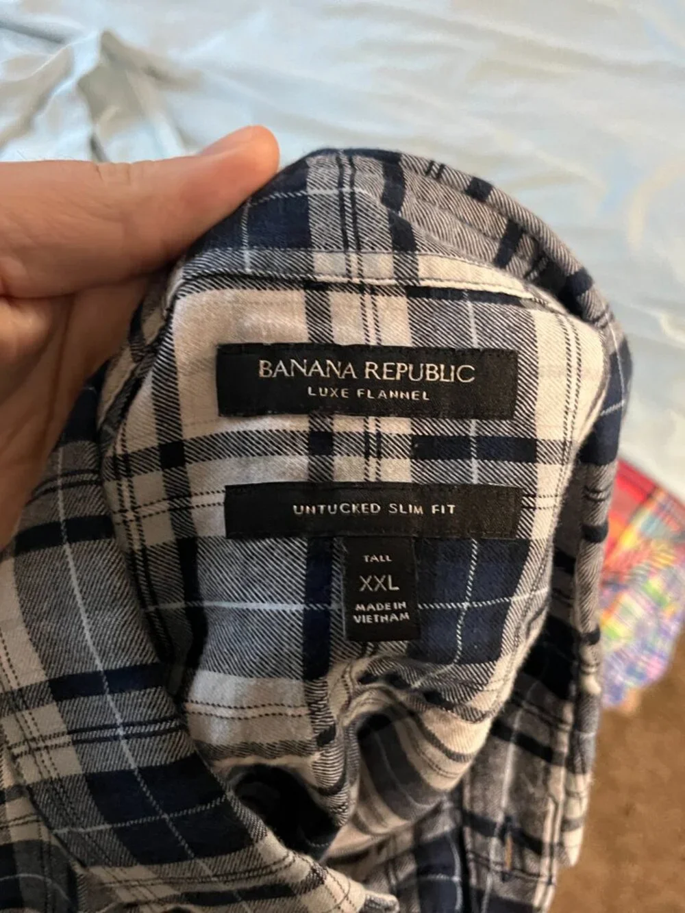 Banana Republic Men’s White Blue Gray Untucked Slim Fit Soft Flannel Shirt 2XLT